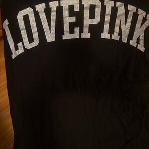 PINK Victoria's Secret Black Top spirit jersey type with silver glitter Logo